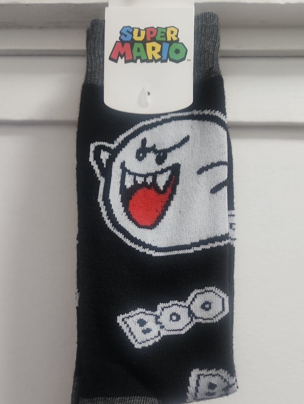 Nintendo Super Mario Boo Crew Socks - Black, Gray, White, Red